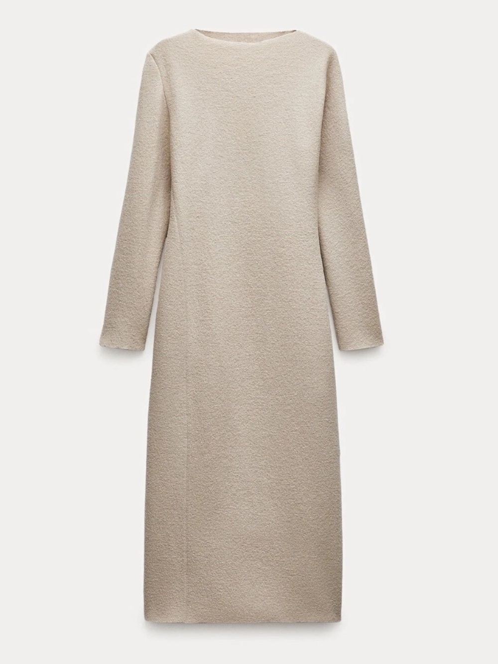 ZARA WOMEN IVORY ZW COLLECTION BOUCLÉ 100% WOOL MIDI DRESS SZ XS - Picture 8 of 12